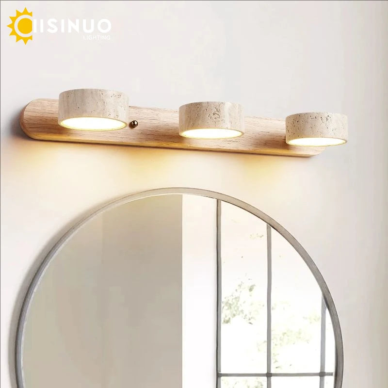 Rotatable LED Vanity Mirror Light Wabi Sabi Travertine Natural Stone Anti-Corrosion Rust-Proof Wall Lamp for Vanity Bathroom Dec