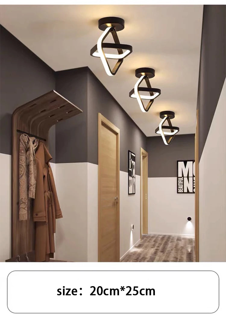 Modern 2 ring LED ceiling light installed in a stylish hallway with contemporary interior décor.