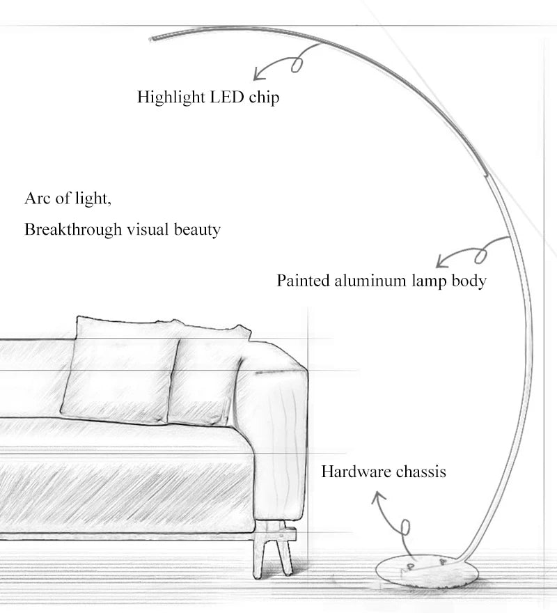 Nordic Modern Arc Shape Floor Lamp Led Dimmable Remote Control Standing Light For Living Room Bedroom Sofa Study Decor Lighting