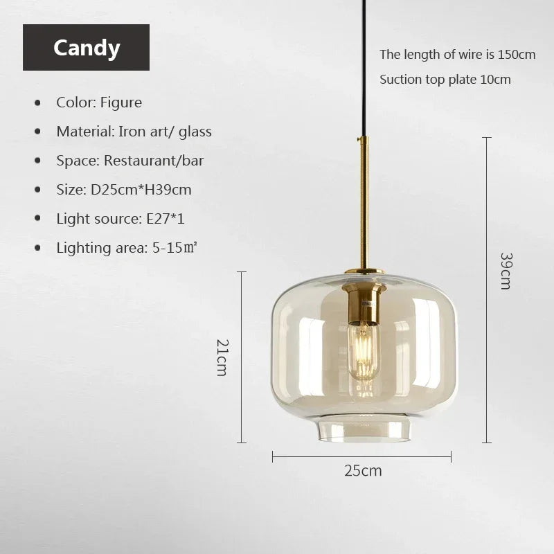 Nordic glass pendant light suspended above a kitchen island in a modern Scandinavian-inspired home.