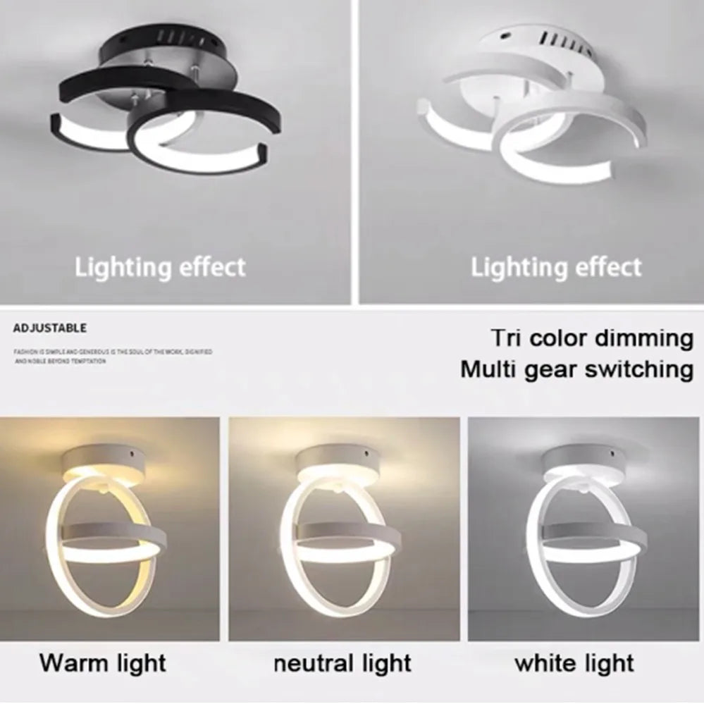 Modern 2 ring LED ceiling light installed in a stylish hallway with contemporary interior décor.