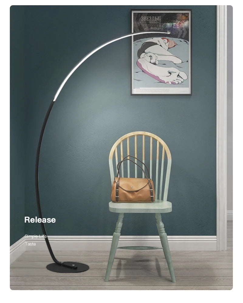 Nordic Modern Arc Shape Floor Lamp Led Dimmable Remote Control Standing Light For Living Room Bedroom Sofa Study Decor Lighting