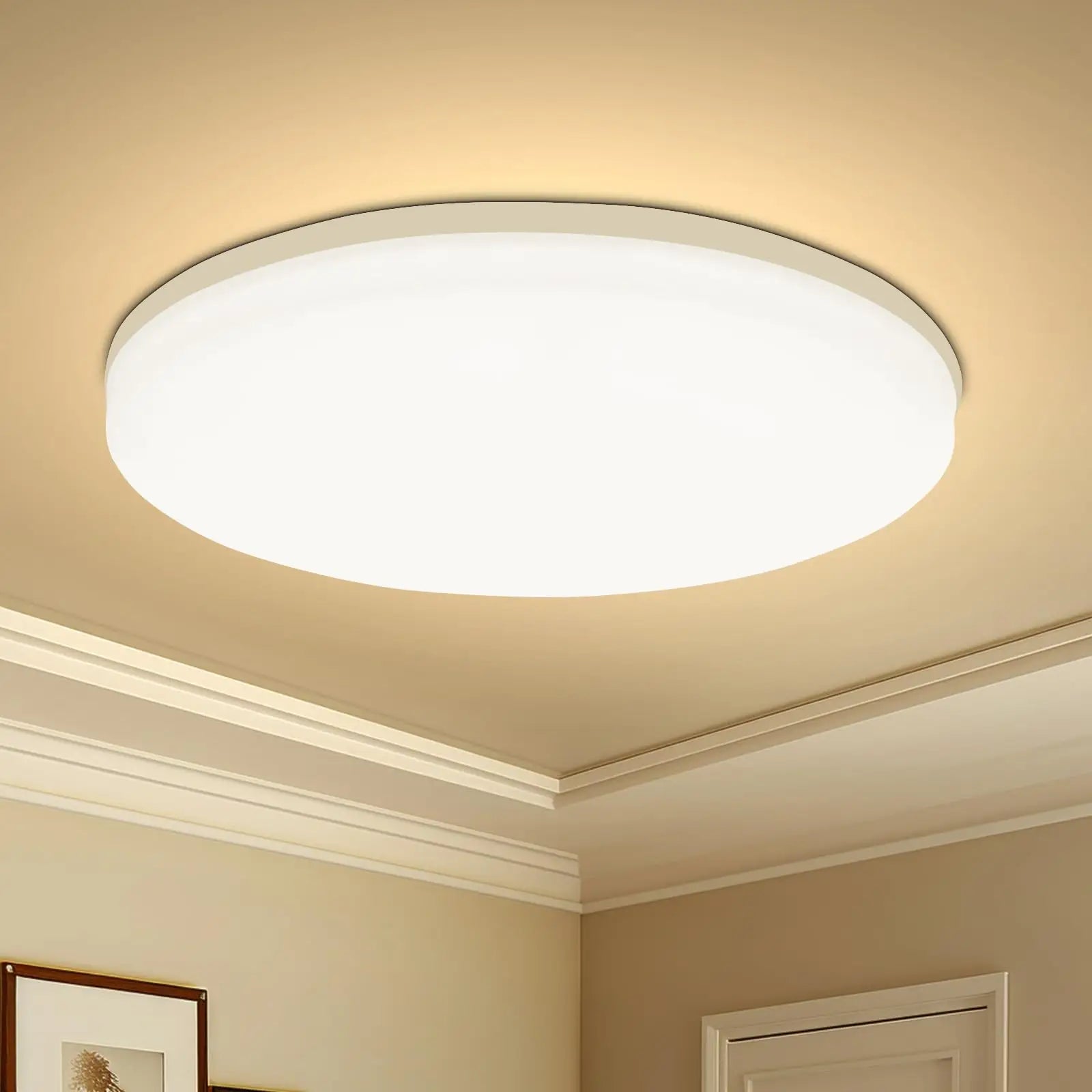 Modern Round LED Ceiling Light illuminating a living room with a sleek and minimalist design.