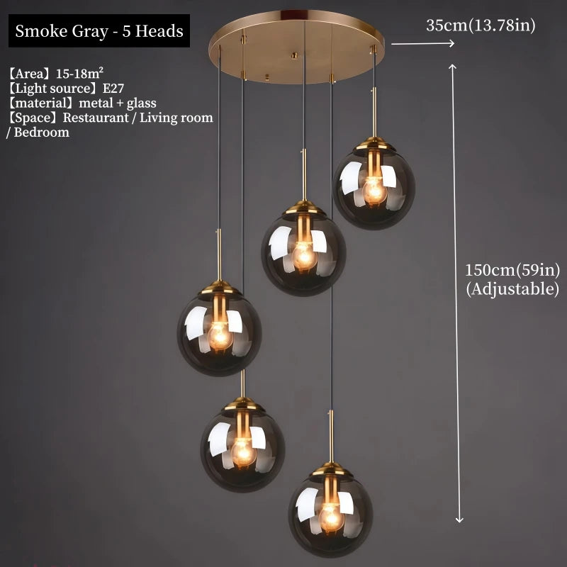 Luxury Nordic glass LED pendant light hanging above a modern dining table in a contemporary home.