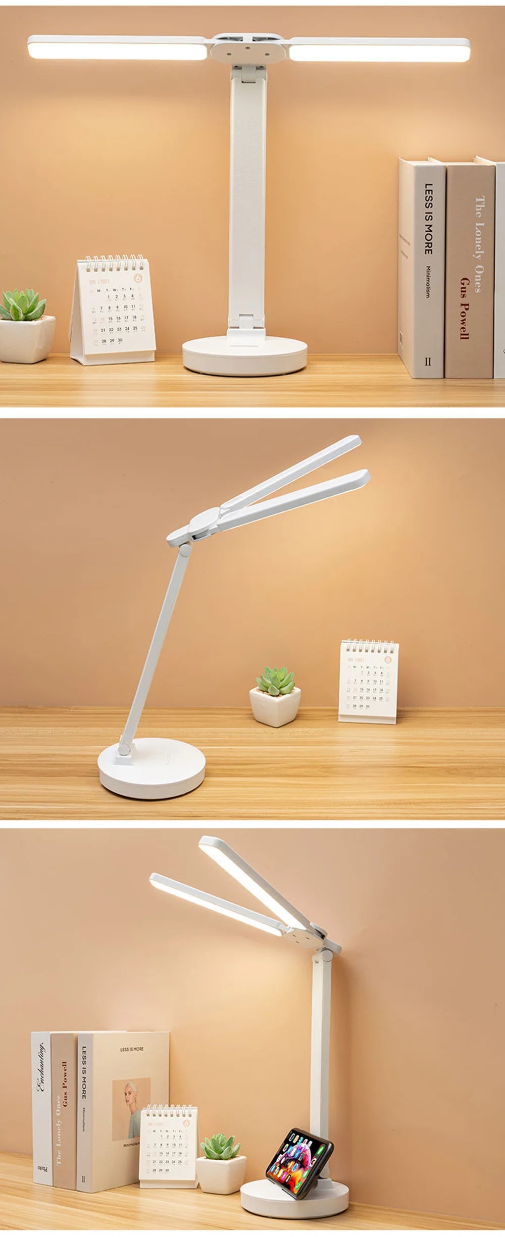 LED Desk Lamp with Clock, Calendar & Touch Dimmable Light USB