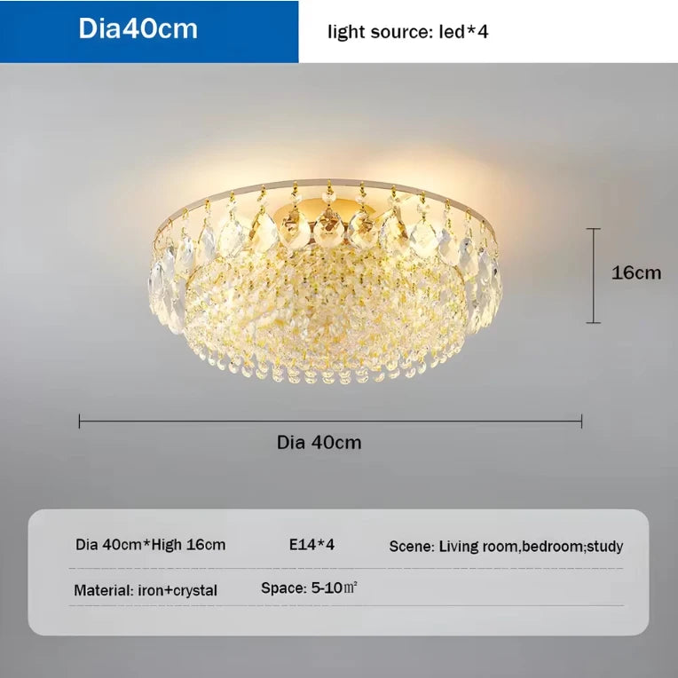 Luxury gold crystal LED chandelier hanging in an elegant modern living room with premium interior décor.
