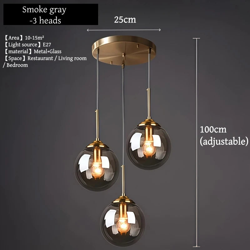 Luxury Nordic glass LED pendant light hanging above a modern dining table in a contemporary home.