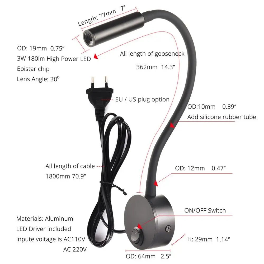 Modern LED wall reading light mounted beside a bed, providing focused lighting for reading.