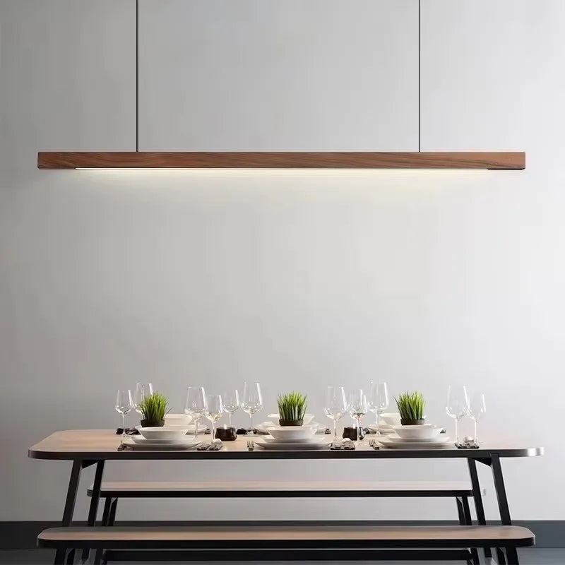 Modern LED Chandelier Black Walnut Wooden Dining Room Kitchen Island Long Hanging lights Restaurant Office Coffee Home Lighting