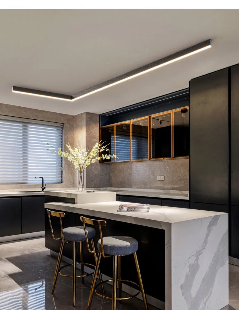 Nordic modern LED ceiling light installed in a contemporary living room with minimalist interior décor.