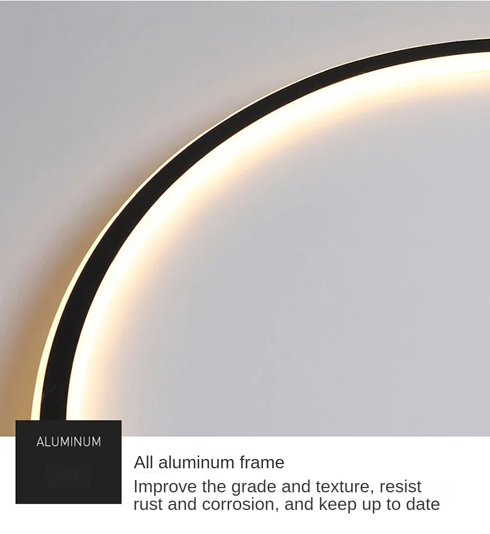 Nordic minimalist LED ceiling light with remote control installed in a modern living room.