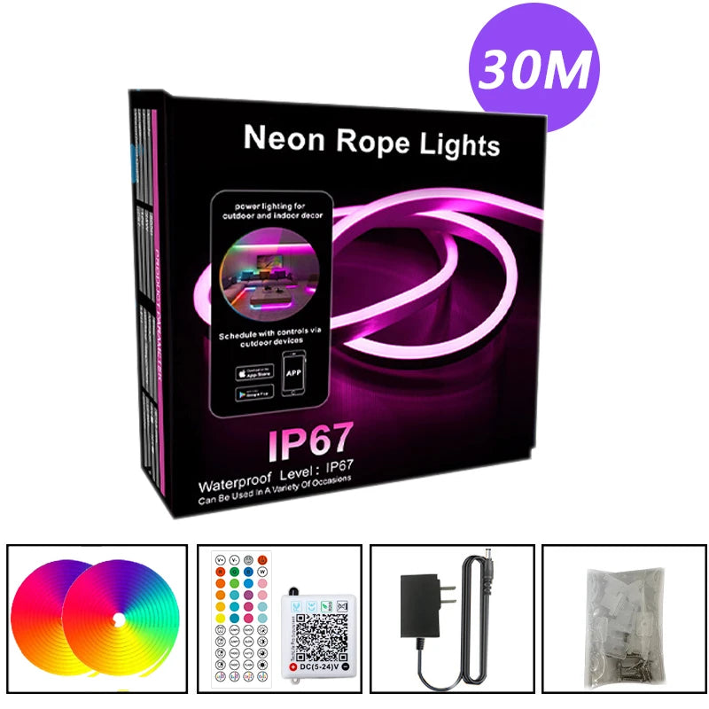 RGB Neon LED Strip 24V Bluetooth Music Sync Waterproof Rope Light