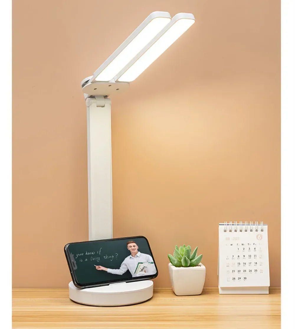 LED Desk Lamp with Clock, Calendar & Touch Dimmable Light USB