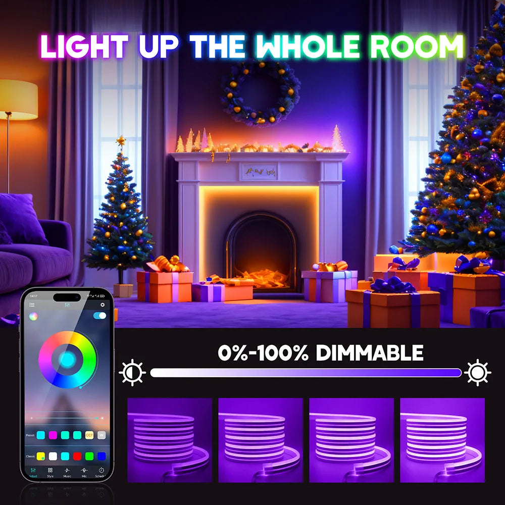 RGB Neon LED Strip 24V Bluetooth Music Sync Waterproof Rope Light
