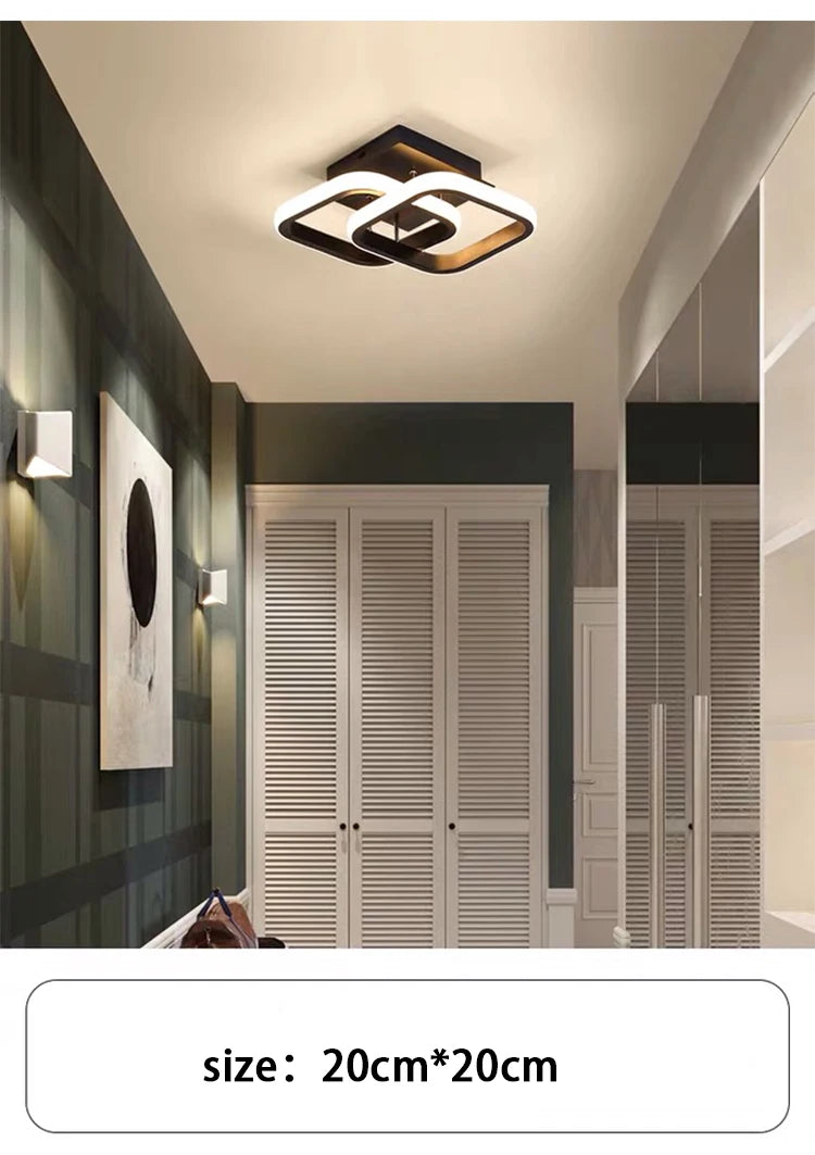 Modern 2 ring LED ceiling light installed in a stylish hallway with contemporary interior décor.