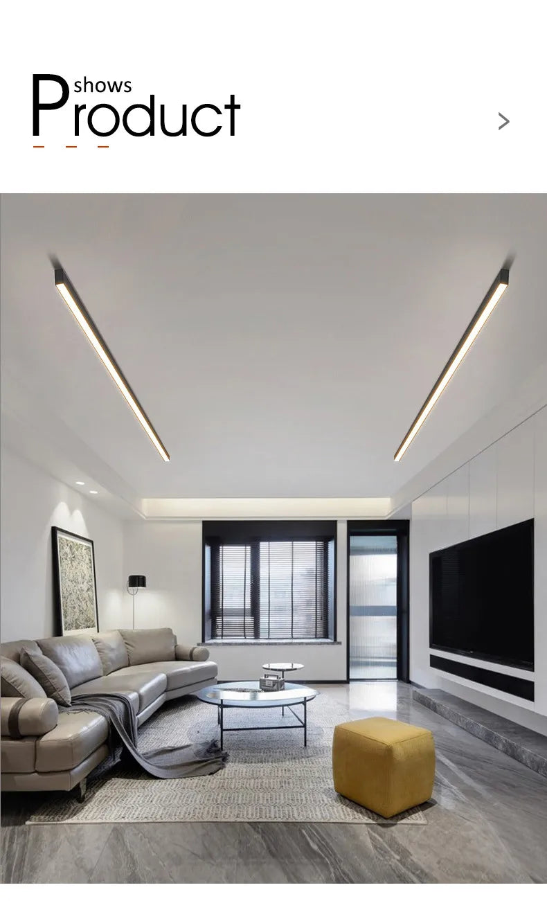 Nordic modern LED ceiling light installed in a contemporary living room with minimalist interior décor.