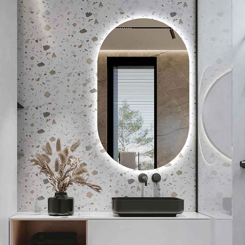 Lighted LED Bathroom Mirror,Wall Mounted Dimmable 3 Colors Makeup Mirror with Bright Back Lit - Smart Mirror Anti Fog with Touch