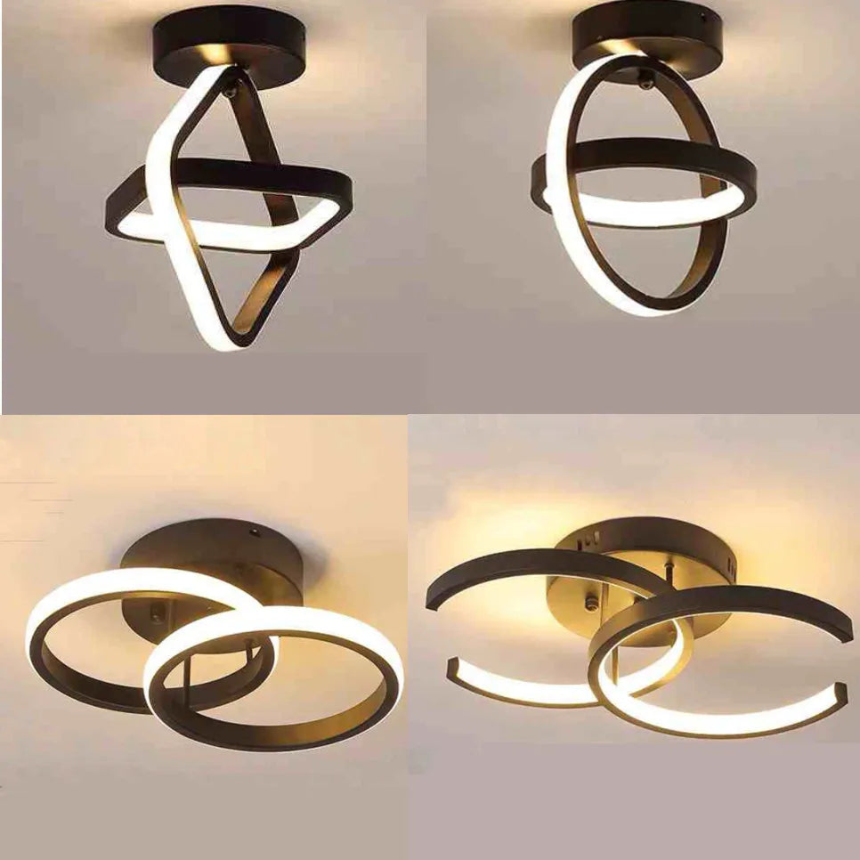 Modern 2 ring LED ceiling light installed in a stylish hallway with contemporary interior décor.