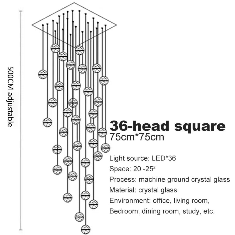 Modern spiral crystal LED chandelier cascading down a luxury staircase in a contemporary home.