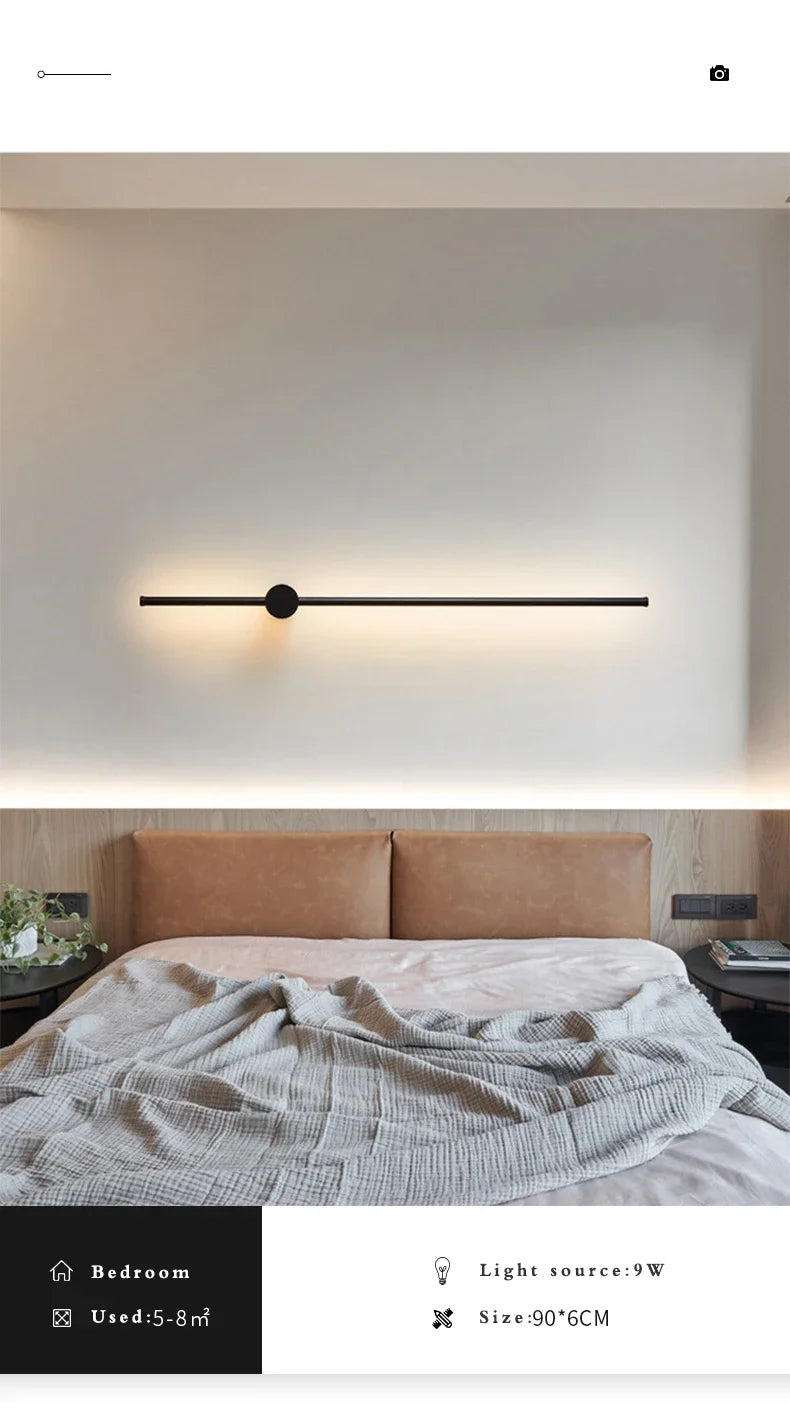 Nordic minimalist LED long wall light installed in a modern hallway with luxury interior décor.