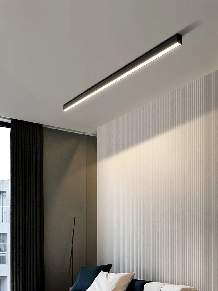 Nordic modern LED ceiling light installed in a contemporary living room with minimalist interior décor.