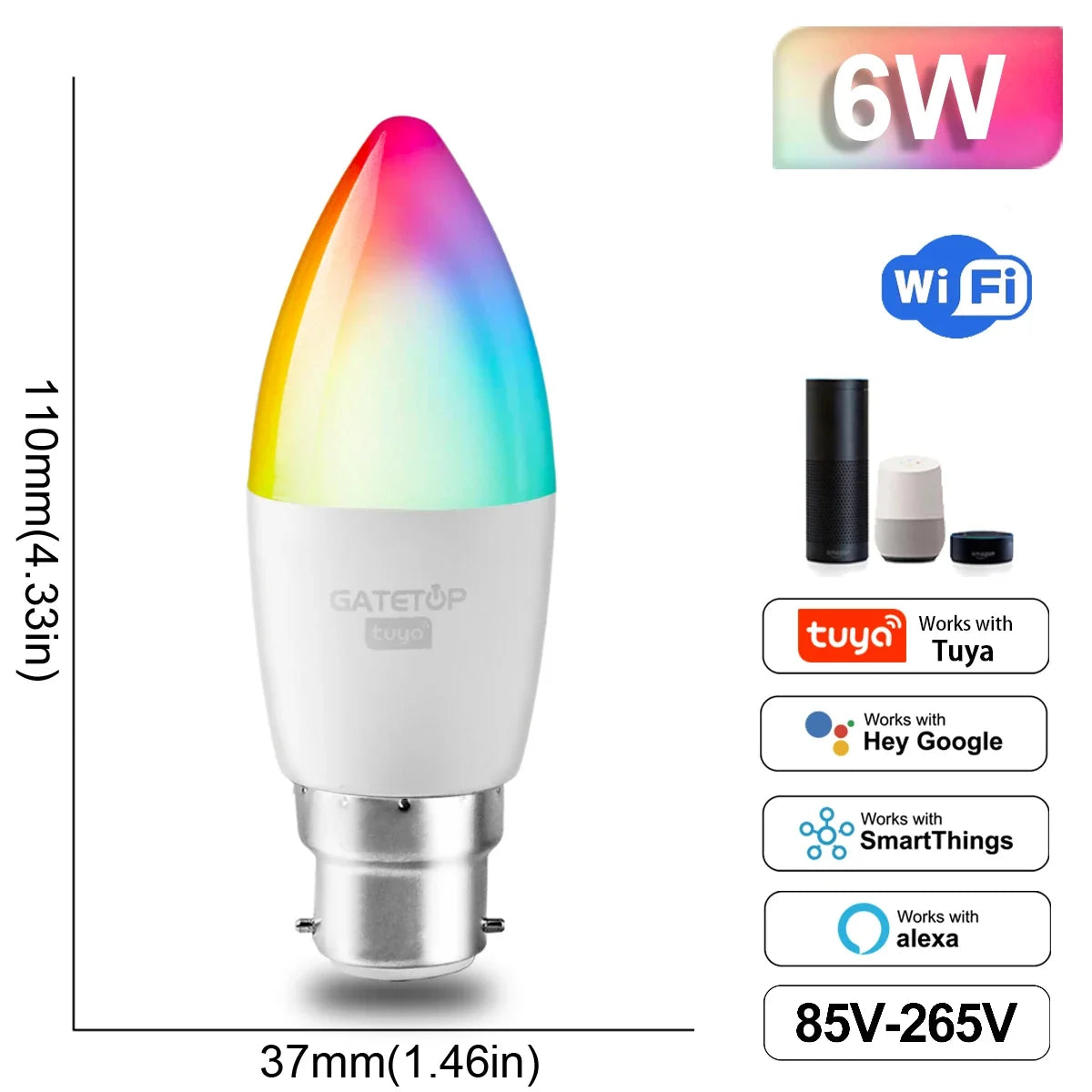 Smart RGB LED Bulb WiFi Dimmable Tuya Alexa Google Home