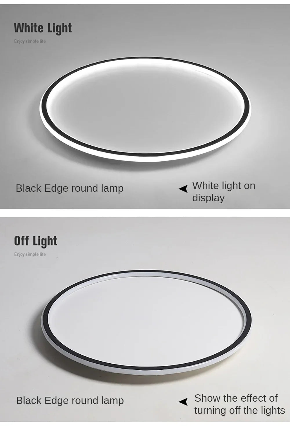 Nordic minimalist LED ceiling light with remote control installed in a modern living room.