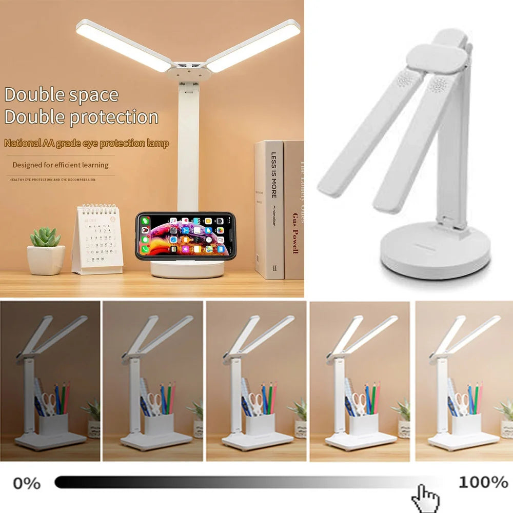 LED Desk Lamp with Clock, Calendar & Touch Dimmable Light USB