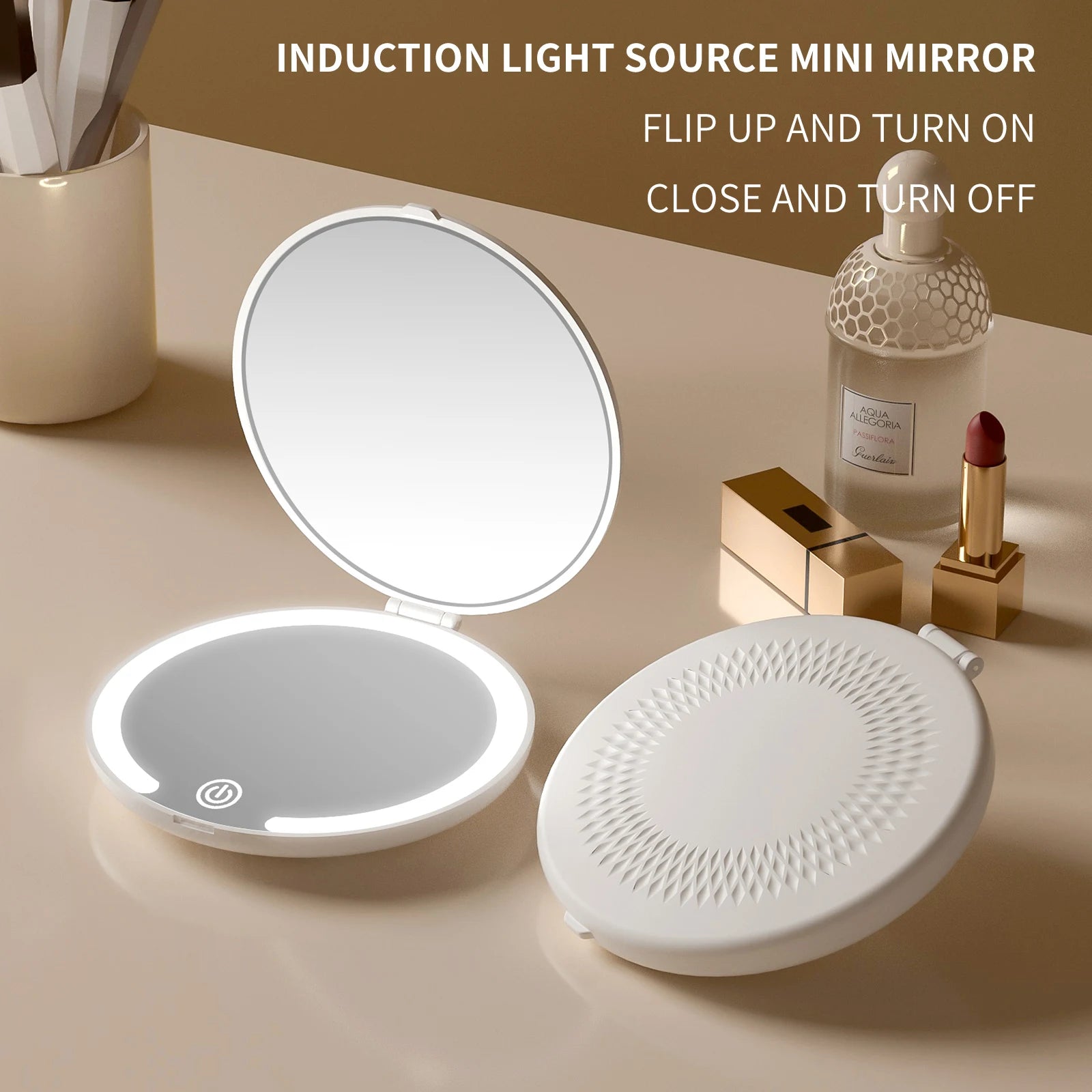 LED Lighted Travel Makeup Mirror, 3 Colors Light, 5X Magnifying, Portable Compact Vanity Mirror