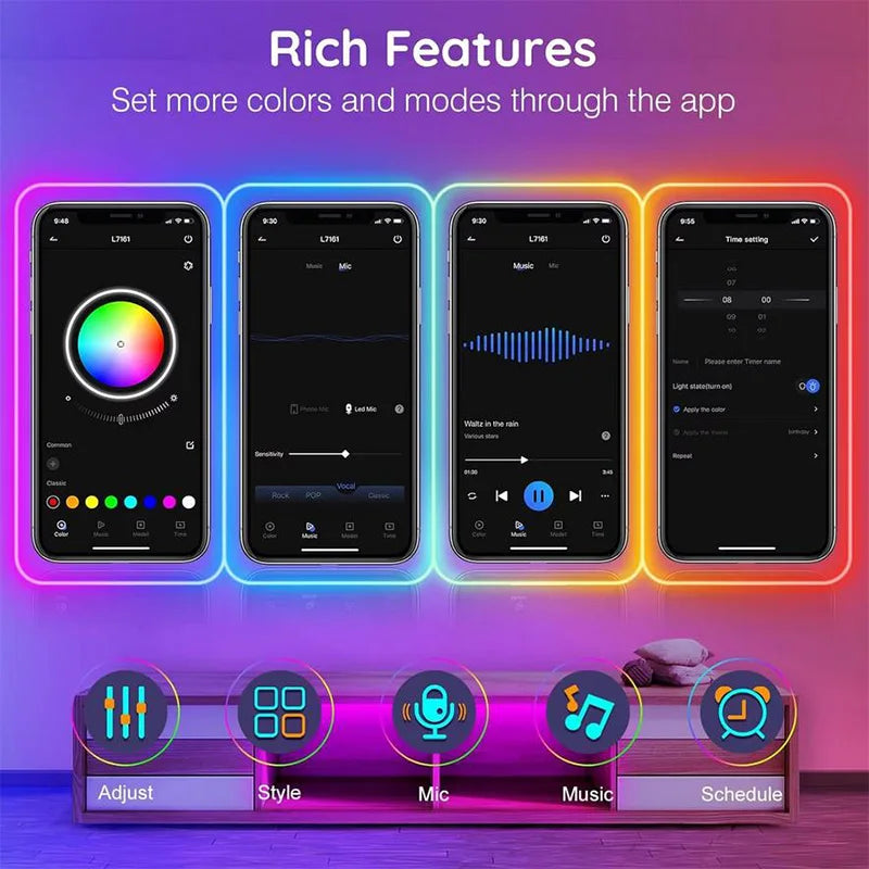 RGB Neon LED Strip 24V Bluetooth Music Sync Waterproof Rope Light