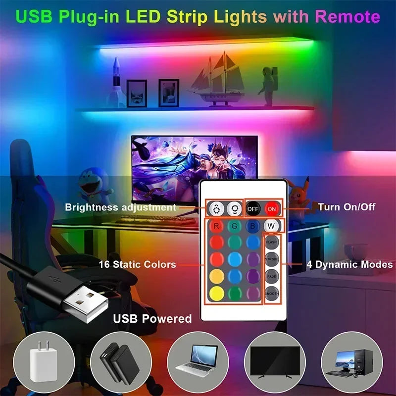 RGB LED Strip Lights USB 5V App Control Music Sync Room Decor