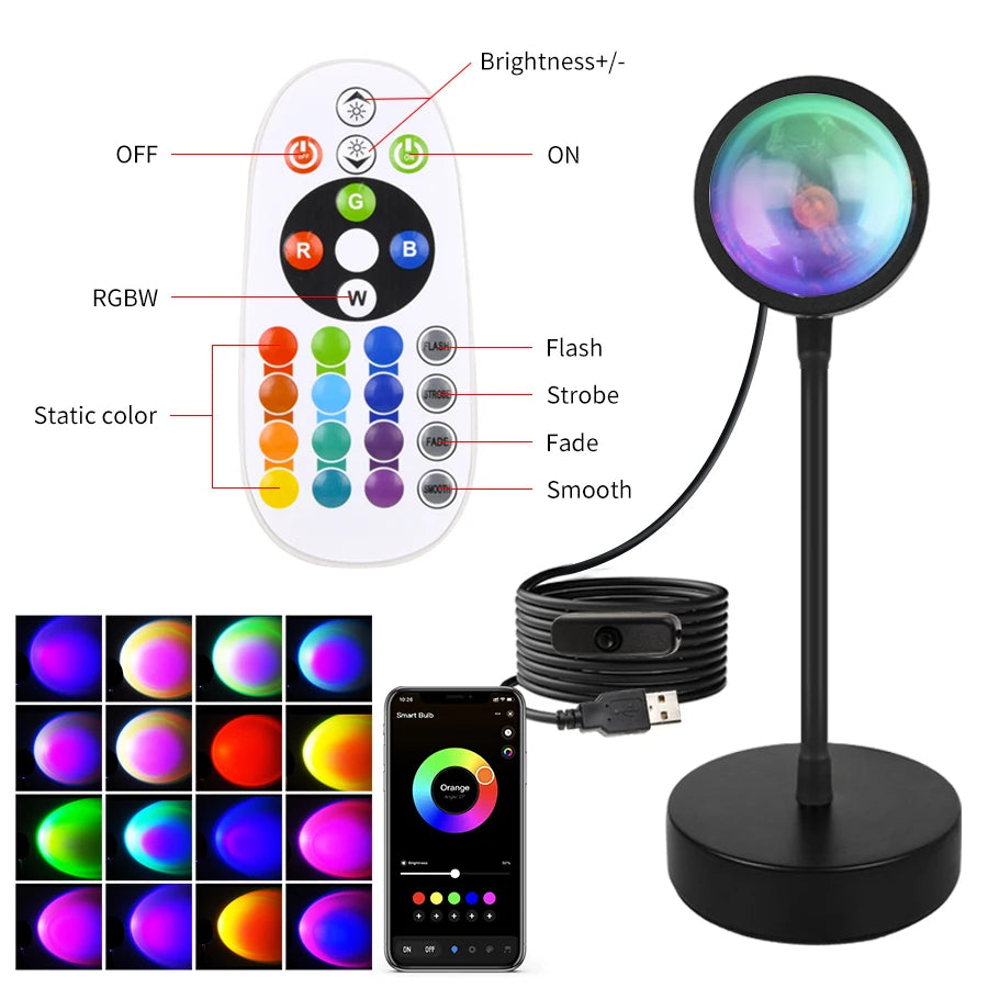 Smart Sunset Lamp RGB LED APP Remote USB Projection Light