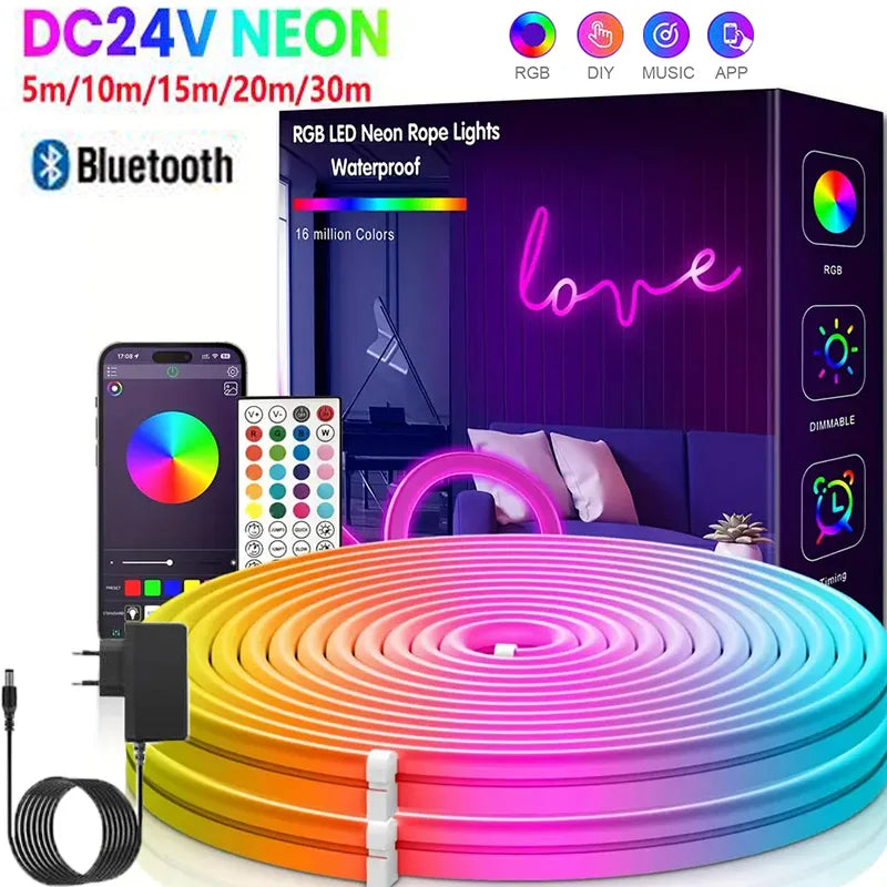 RGB Neon LED Strip 24V Bluetooth Music Sync Waterproof Rope Light