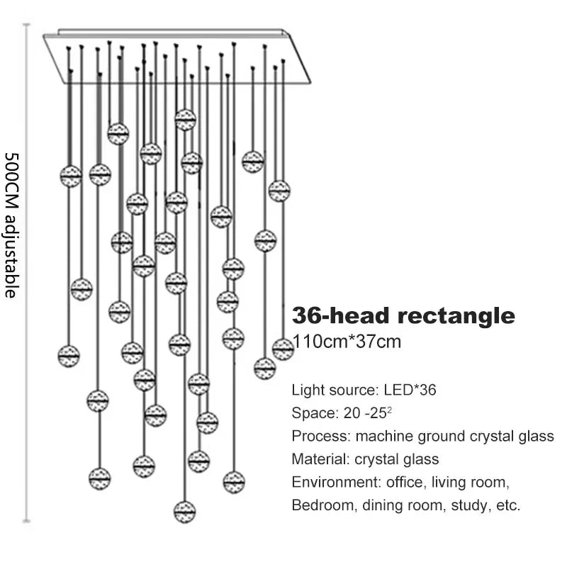 Modern spiral crystal LED chandelier cascading down a luxury staircase in a contemporary home.